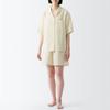 MUJI Natural Lyocell Linen Pajamas FDB06A3S Light Yellow Stripe Size S Cool-to-the-Touch Short-Sleeve Women's