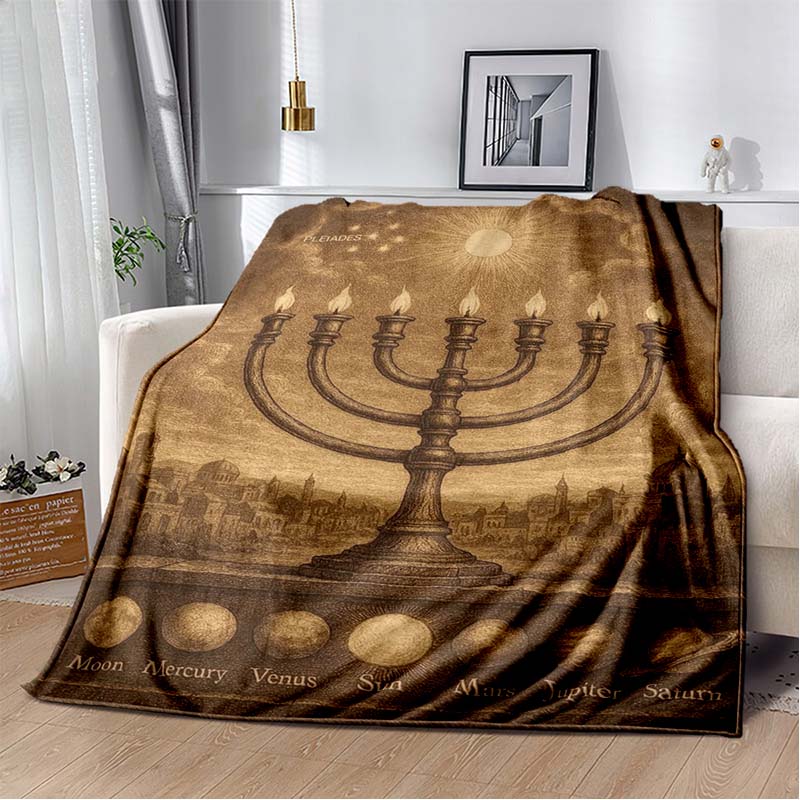 Jewish Holiday Golden Menorah Star David Black Yellow Border Print Soft Flannel Throw Blanket Sofa Bed Warm Decor Cover For Religious Festival Fans