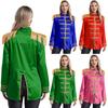 Womens Halloween Medieval Style Outerwear Tassel Shoulder Pads Gold Trim Front Zip Satin Jacket