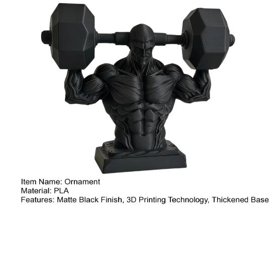 3D Printed Muscle Man Figurine, Matte Black Realistic Iron-Lifting Muscle Shape Model with Stable Base, Gym Decor for Men Fitness Gift