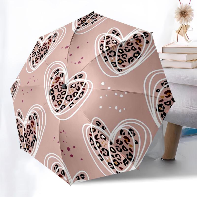 1pc Heart Pattern Leopard Print Design Umbrella with Plastic Handle,Compact & Stylish,Suitable for All Seasons ptys26074