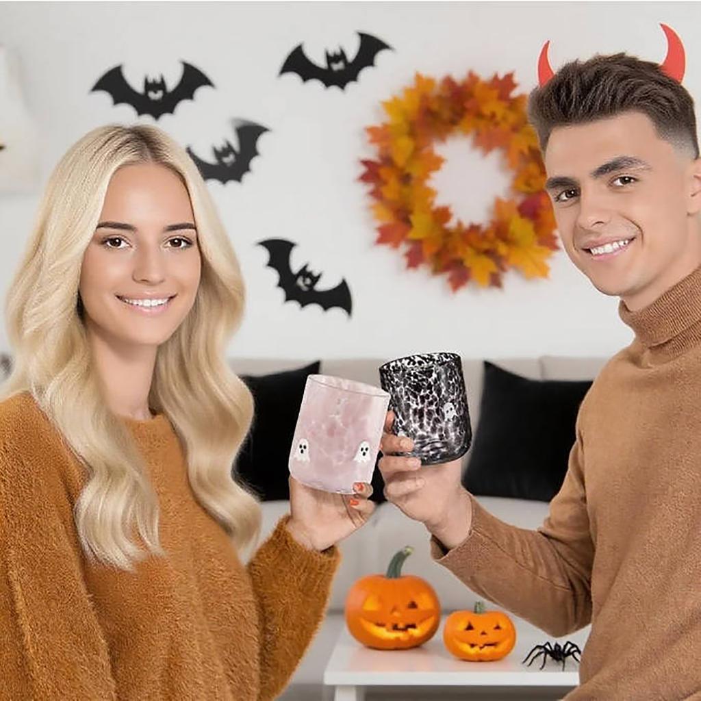 2 шт. 14 унций Хэллоуин Стеклянные чашки Стакан для сока Старомодные Выдувные Питьевые чашки Милая Жуткая Посуда Подарочный набор для Хэллоуинской вечеринки Декор