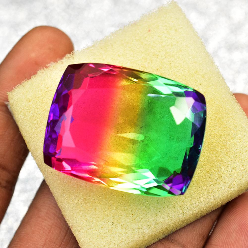 Lab-Created Tourmaline Loose Gemstone Multicolor 110.75 ct Cushion Cut October Birthday Birthstone