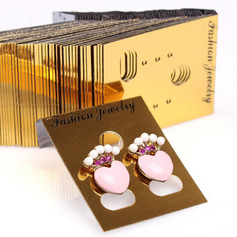 100X Gold Professional Type Plastic Earring Ear Studs Holder Display Hang Cards,