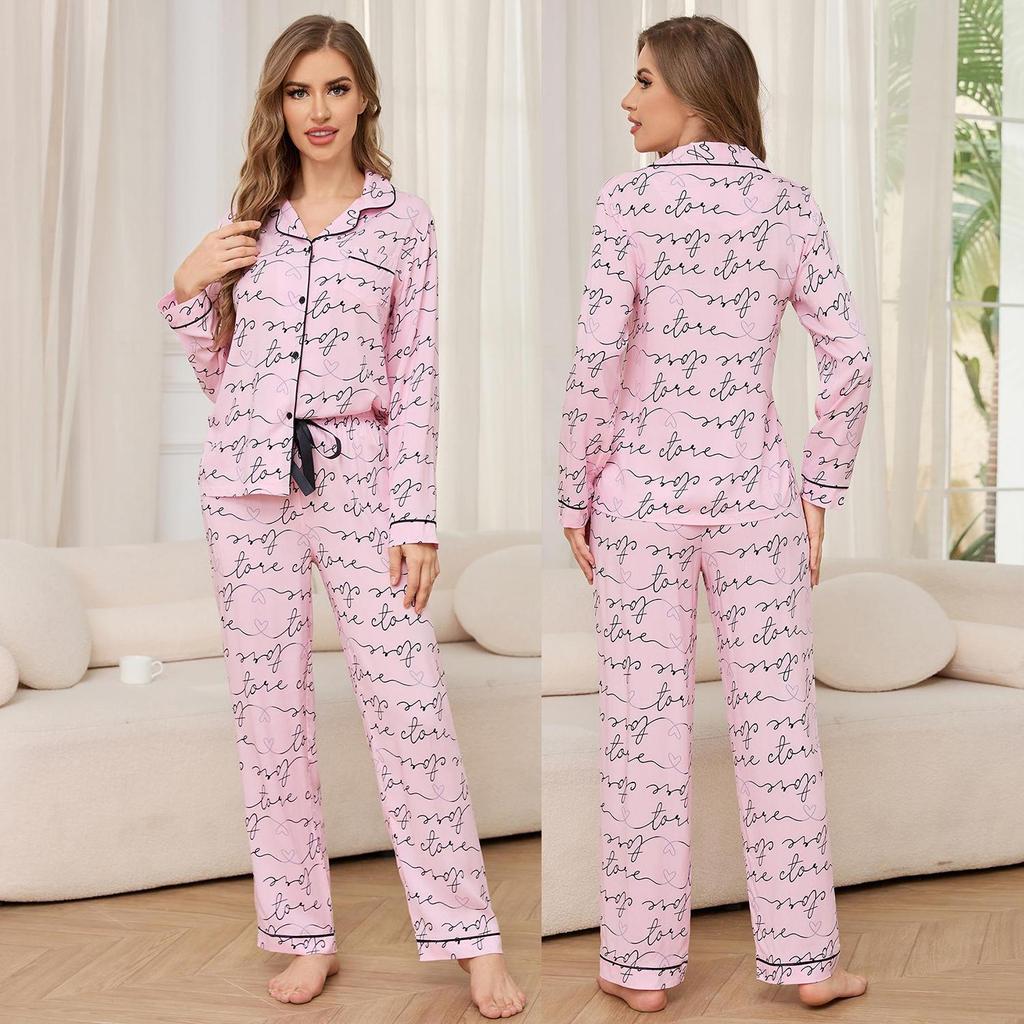Женские пижамы BRIGHT DEER из искусственного шелка с принтом в виде букв и брюки розового и черного цвета для сна, домашняя одежда для осени