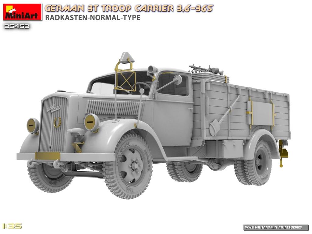 Miniart Масштаб Немецкий troop carrier Стандартное крыло Тип Пластиковая модель MA35453 1/35 3-тонный 3,6-36S (Военная техника)