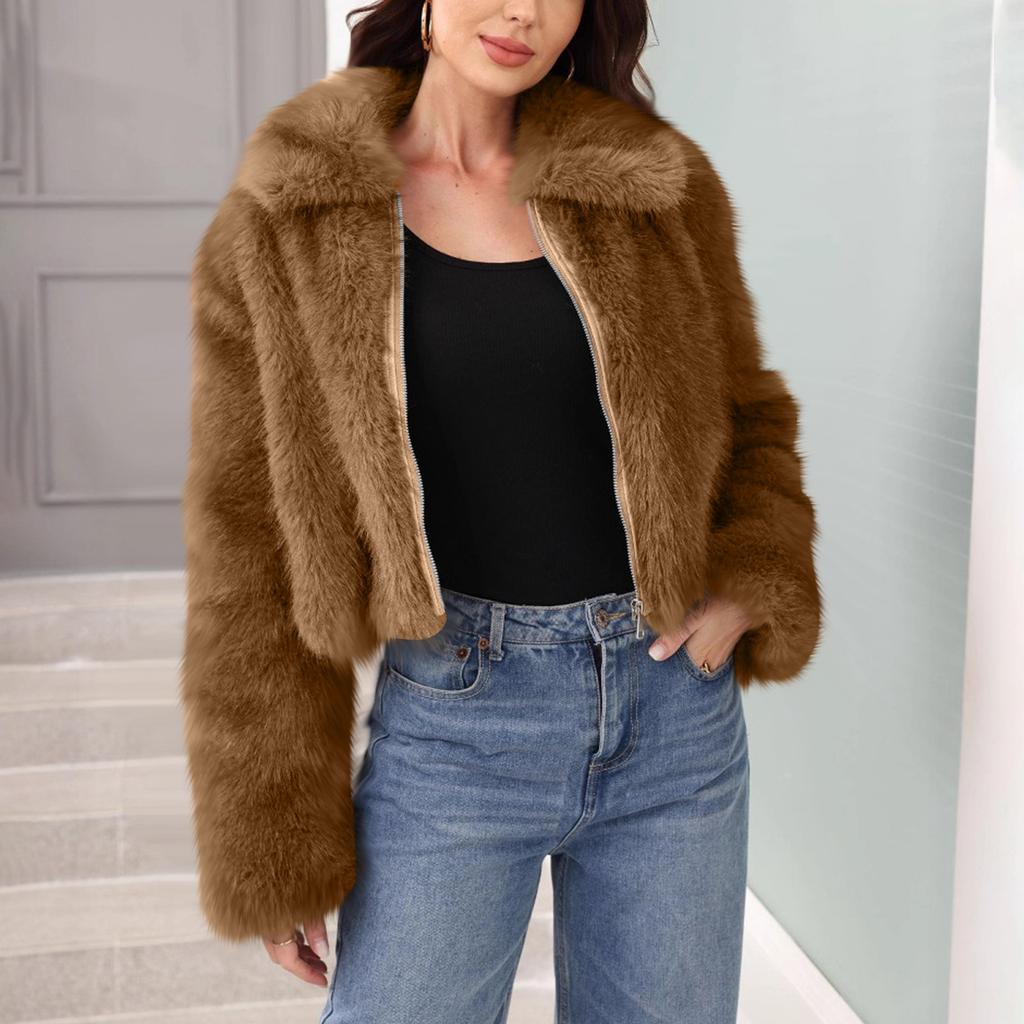 Women's Fashionable Warm Long Sleeve Solid-Color Furry Coat