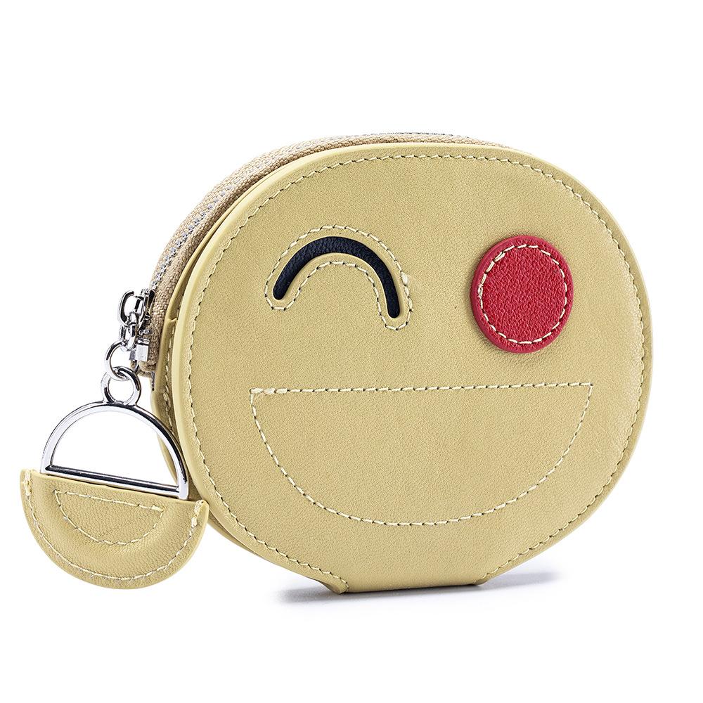 New Cute Smiley Face Change Bag Female Creative Card Bag Vegetable Tanned Cowhide Small Wallet Premium Storage Bag