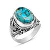 Natural Oval Shape Copper Turquoise Solid 925 Sterling Silver Beaded Statement Ring For Women & Girls