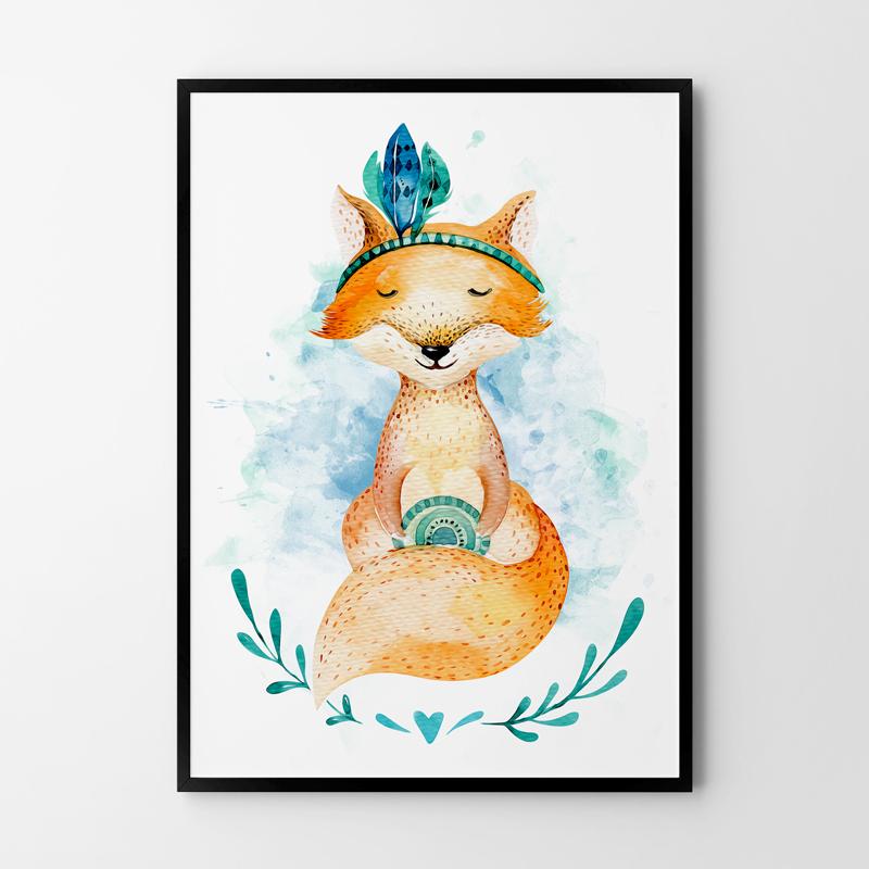 Лиса акварельный постер лисы