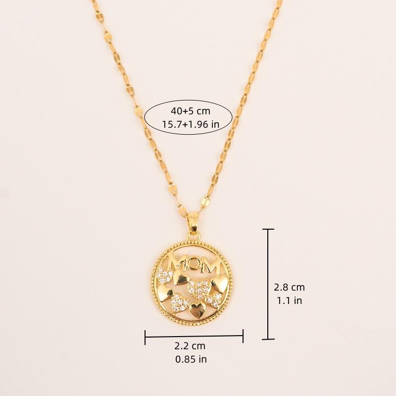 Micro Paved Zircon Heart MOM Letter Pendant Necklace For Women Mom Choker Stainless Steel Chain Jewelry Mini Mother's Day Gift