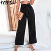 Женские модные повседневные однотонные брюки с высокой талией и капри с принтом