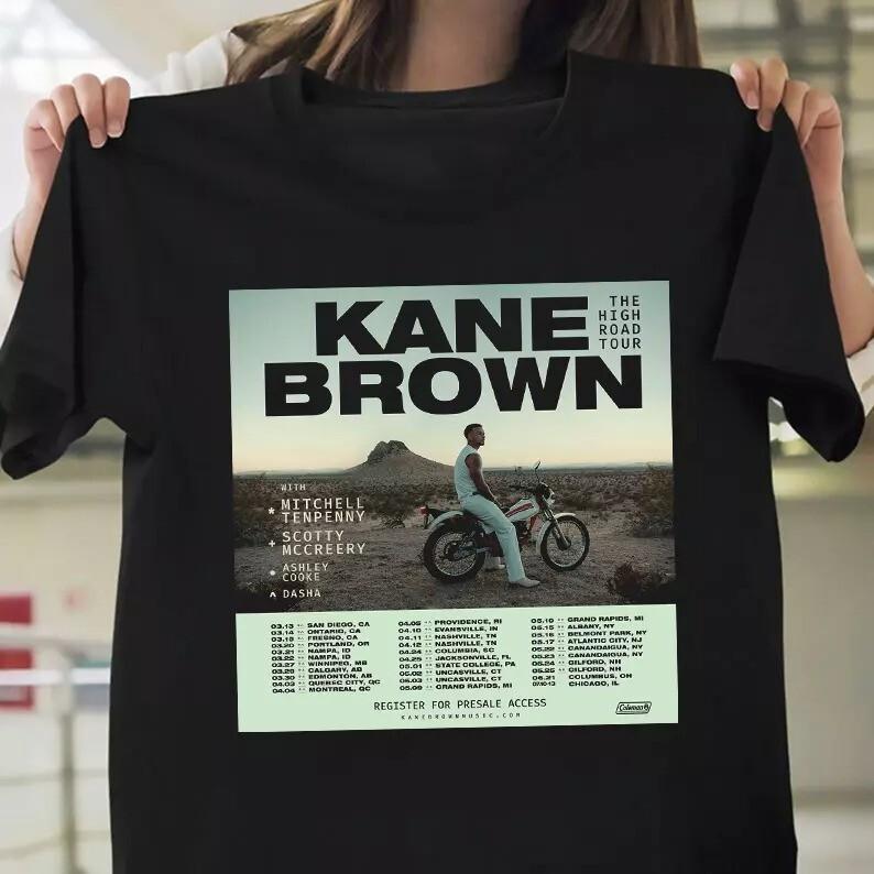 Kane Brown 2025 The High Road Tour Black T Shirt Full Size S-2XL Unisex T-Shirt