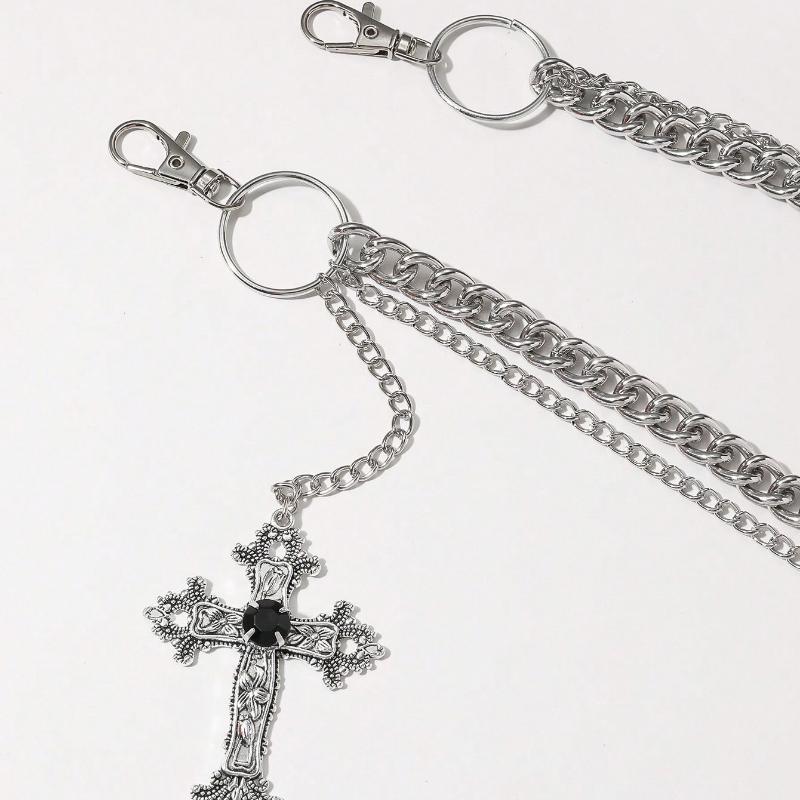 1 шт. Мужской двухслойный аксессуар из металла серебристого тона с большим кольцом, подходящий к брюкам костюма, летняя цепочка для брюк, школьные осенне-зимние аксессуары