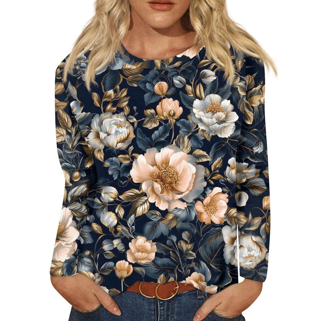 Женская модная повседневная кофта с длинным рукавом и принтом, с круглым вырезом