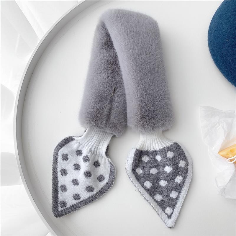 Autumn and Winter Imitation Rabbit Velvet Cross Polka Dot Knitted Fishtail Scarf Scarf Female Korean Version of Warm Neck Protection