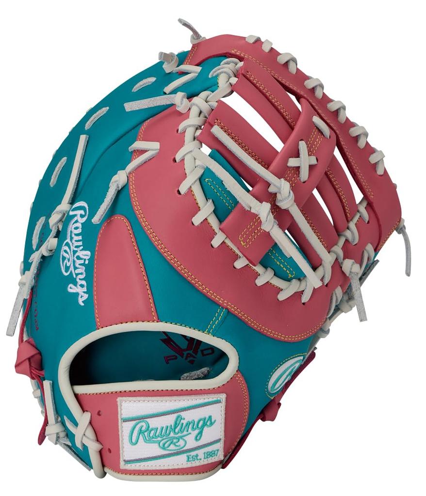 Rawlings HYPER TECH COLOR SYNC Бейсбольная перчатка для отбивающего, Мягкая, Базовая, Бирюзовый/Розовый, GR6HTCM535, 11,75 дюйма, Для правши