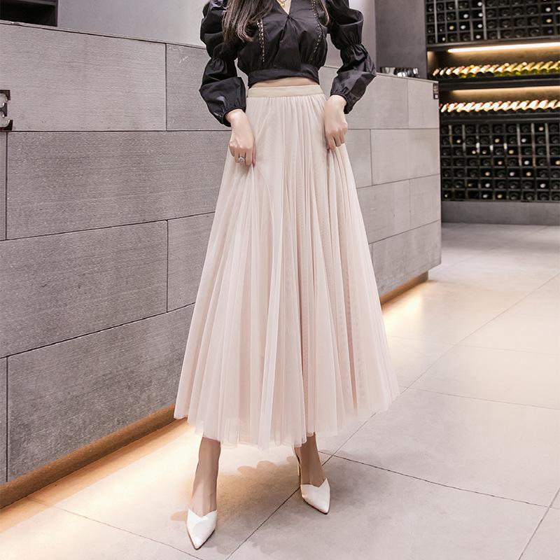 Юбка Fairy Mesh с высокой талией для женщин: Весенне-летняя трехслойная марля, средней длины, с широкими качелями