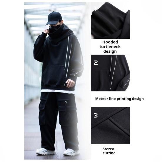 Зимняя толстовка унисекс с капюшоном и защитой шеи, высокий воротник и капюшон в стиле хип-хоп, большой передний карман, утепленная верхняя одежда для отдыха
