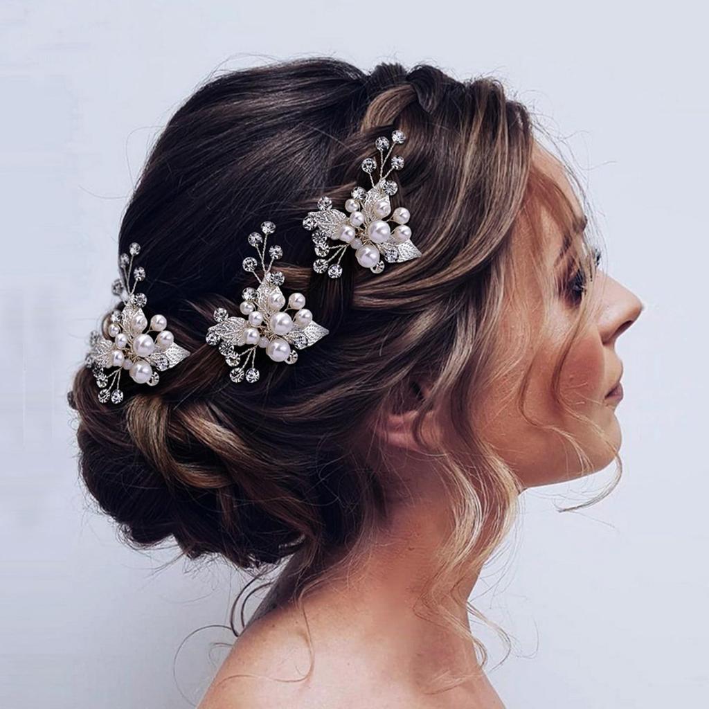 OuJyO Coming-of-Age Ceremony Hair Accessories, Wedding Hair Accessories, Pearl Sparkling U-Pin Hairpins, Stylish 3-Piece Set, Hair Ornaments for