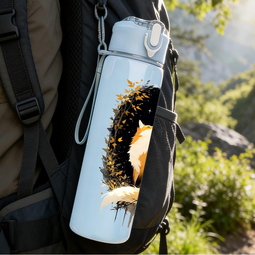 1PC Fox Dark Moon Art 750ml Color Plastic Sports Water Bottle Leakproof Flip Straw Lid Suitable for Sports Office Home Use