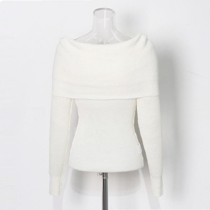 Womens Relaxed Fit Knit Sweater With Off-Shoulder Twist Detail Solid Color Cotton-Poly Blend Long Sleeve Slim 2026