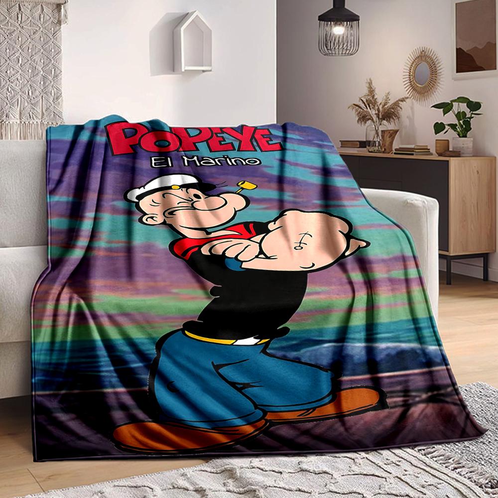 1Pc Popeye Sailor Man Flannel Blanket, Soft And Comfortable, Casual Warm, Camping Travel, Christmas, Halloween Xmas Gift N1424
