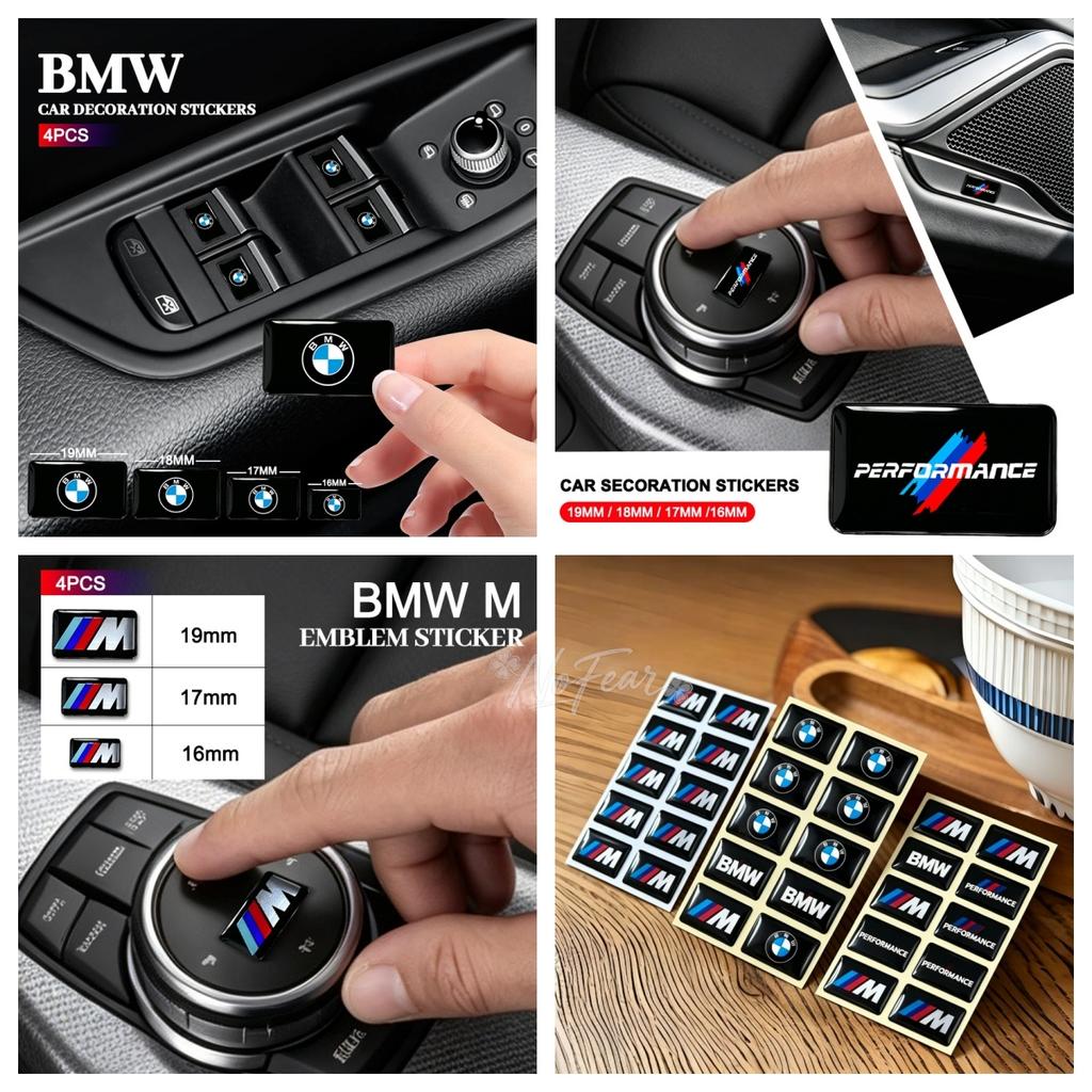BBJL7 Fashion 4pcs For BMW M Performance Logo 3D Epoxy Glue Badge Car Interior Steering Wheel Dashboard Decor Sticker Accessories