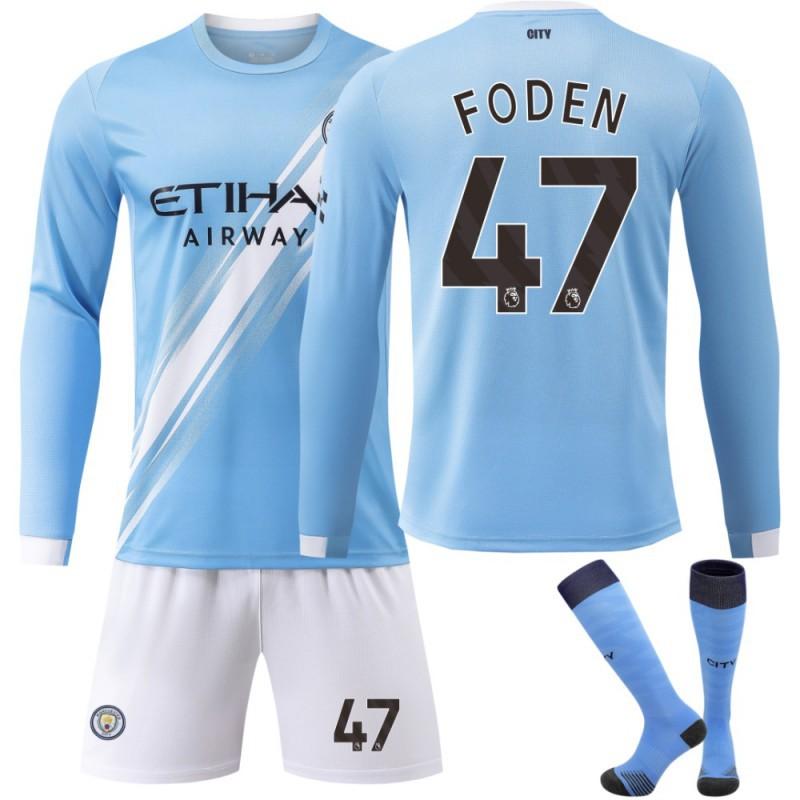 2324 Manchester City's Home Long-sleeved No. 9 Harland 17 De Braunet 10 Gralish Football Uniform Correct Jersey