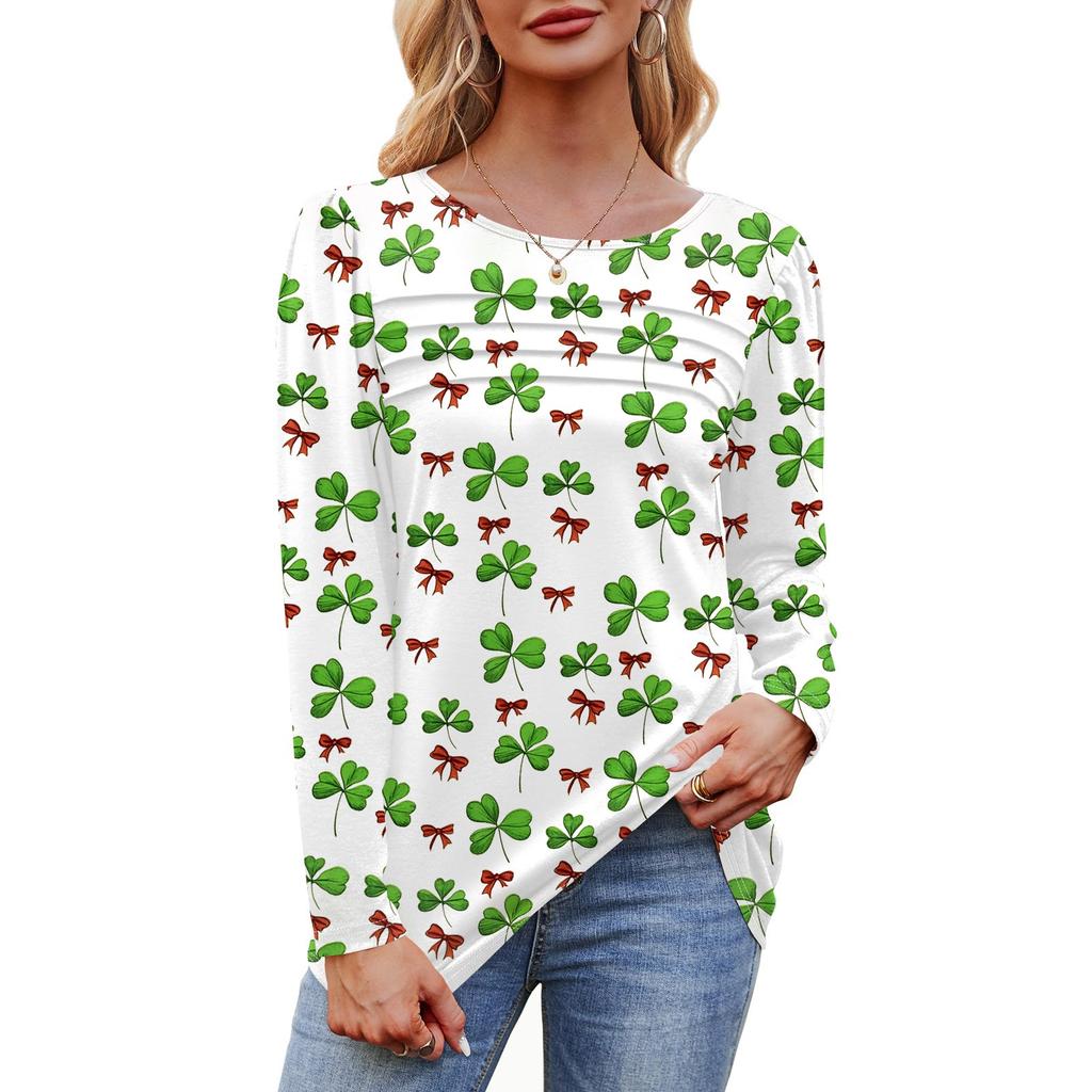 Женский свободный повседневный топ с круглым вырезом и длинными рукавами, модный топ