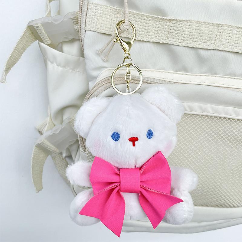 Adorable Bowknot Bear And Bunny Plush Keychain For Bags Cute Cartoon Stuffed Toy