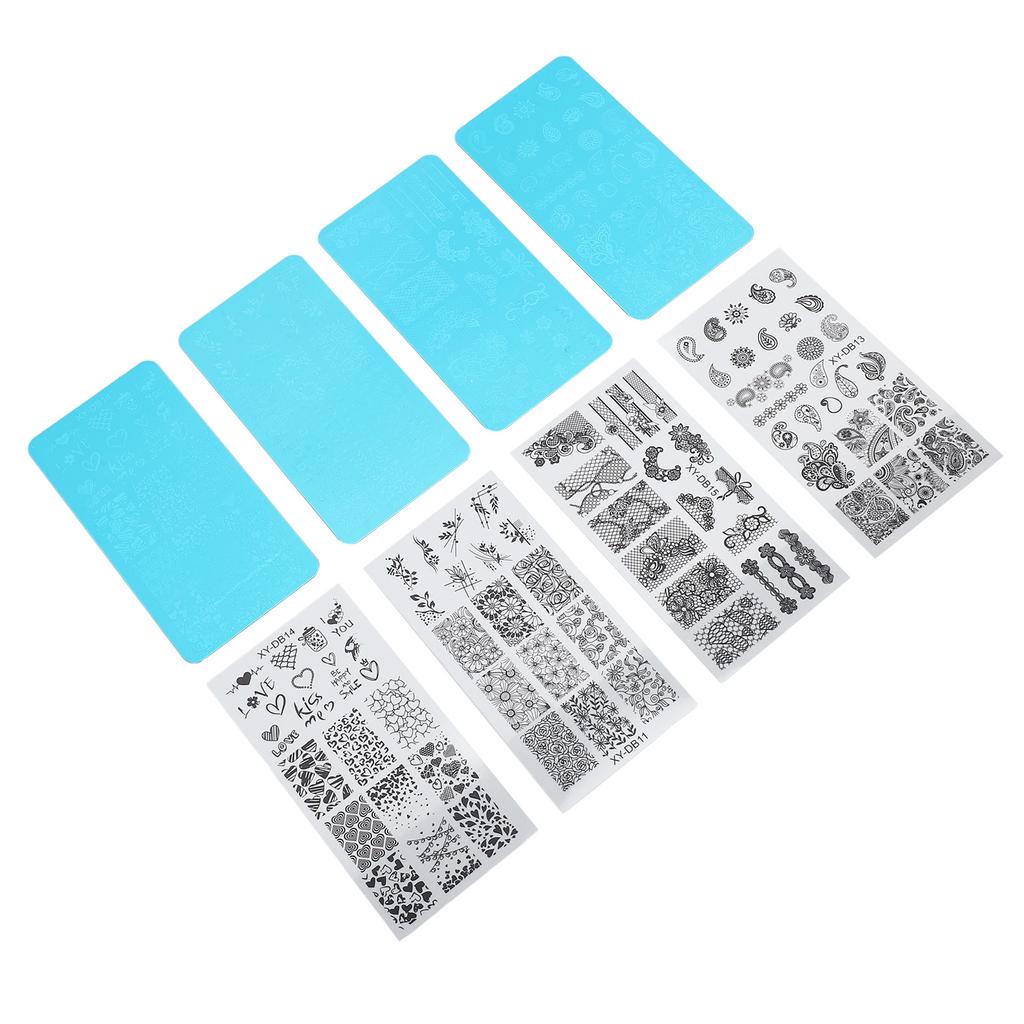 4 шт. Французский стемпинг для ногтей Пластина для стемпинга Имидж-пластина для стемпинга ногтей Стальная пластина для печати на ногтях с прозрачными пленками для ногтей