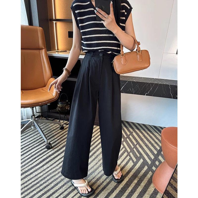 Summer Loose High Waist Wide Leg Pants for Short Women Washed High Waist Casual Straight-leg Pants Work Pants