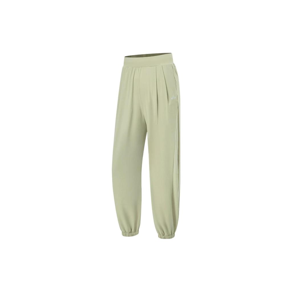 Li Ning Женская фитнес-серия UPF 50+ Однотонные светоотражающие спортивные брюки с эластичным поясом и манжетами Женские брюки Елово-зеленый AKLT542-8