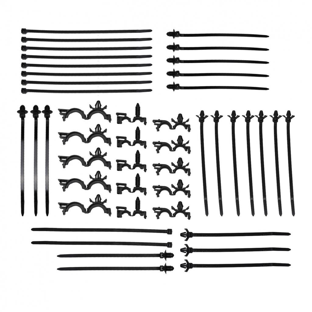 Comprehensive 45 Piece Kit of Push Mount Cable Zip Ties and Wire Harness Clips