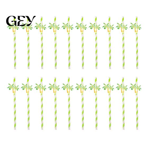 Picnic Disposable Straws 20Pcs Paper Straws, Hawaiian Palm Tree Party Drink Cold Cocktail Green Coconut Summer Decor Eco-friendly