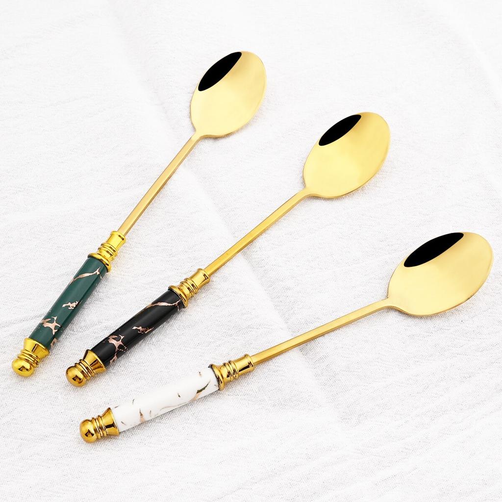 2 шт., золотой, черный, креативный набор кофейных ложек с имитацией мрамора, маленькая ложка из нержавеющей стали, посуда, кухонные аксессуары из серебра