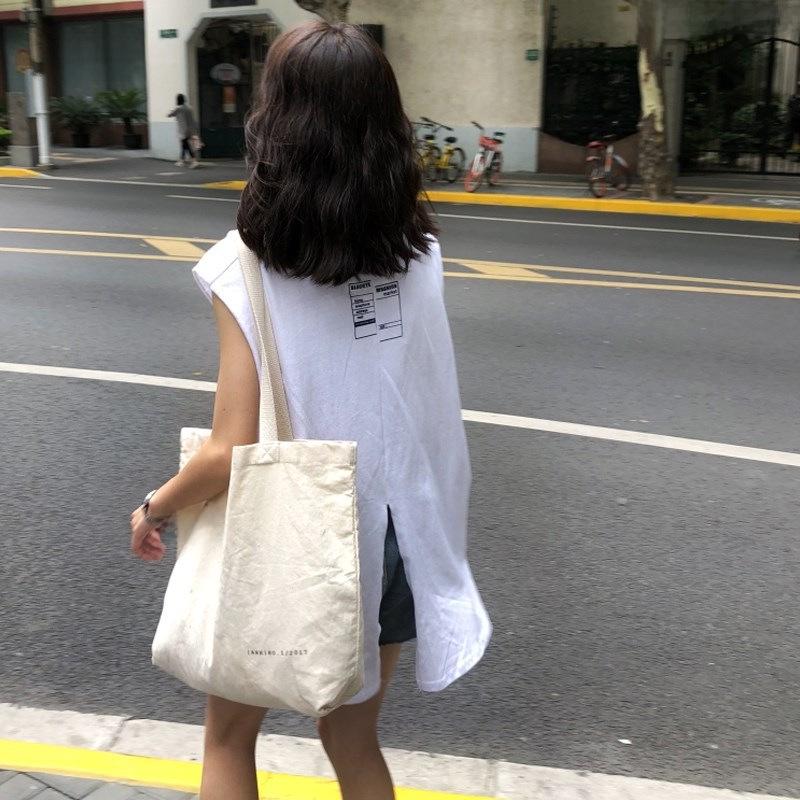 2024 Летняя корейская свободная женская футболка без рукавов с разрезом на спине