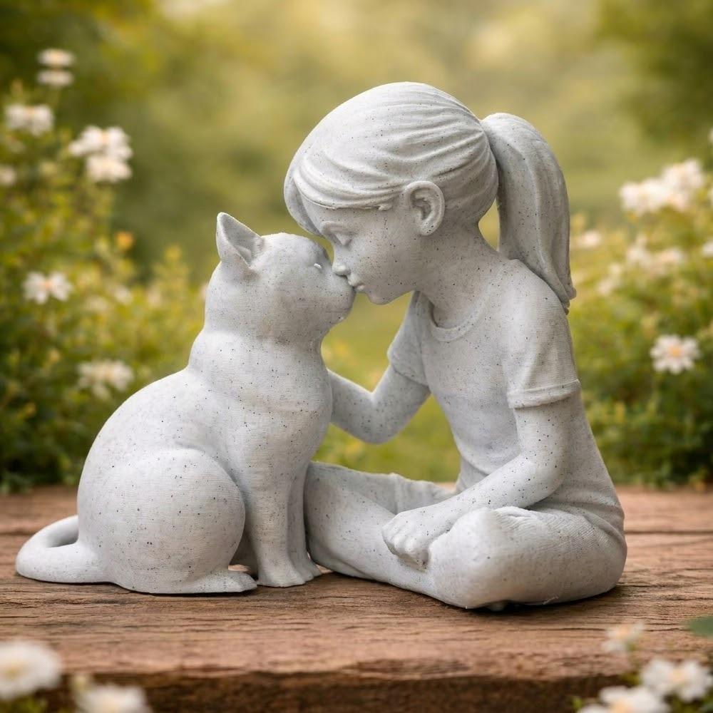 Plastic Girl Cat Friendship Statues Unique Desktop Cat Figurine Girl Cat Ornaments Living Room