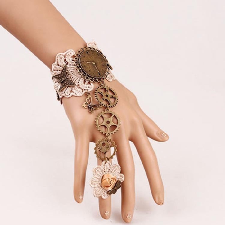 2 Rings Women In Bracelet Colors With Gear Clock Decor Wrist Guard For Wedding
