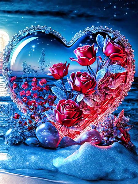 5d Алмазная картина Новое сердце Красная роза Домашний декор Вышивка Приморский цветок Пейзаж Полный квадрат/круглая наклейка на стену