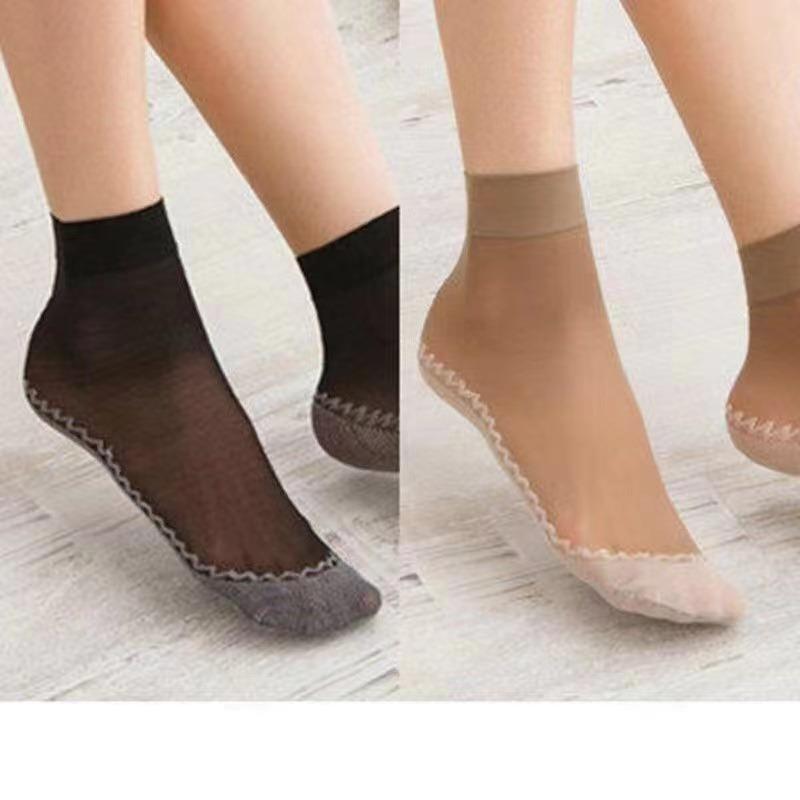 Translucent Ultra-Thin Nylon Short Socks Women's Anti-Slip Bottom Ankle Socks Summer Breathable Lightweight Socks Sets