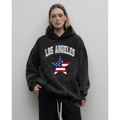 Худи женские хлопковые повседневные с принтами букв и надписи Los Angeles, с эффектом потертости, оверсайз