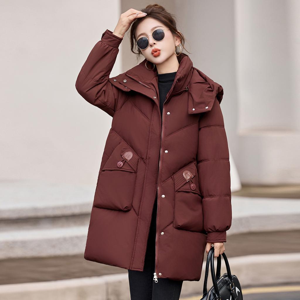 Removable hat winter new women's medium and long cotton clothes thickened loose warm fashion cotton-padded jacket