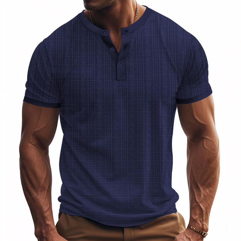 Mens Casual Breathable Loose Short Sleeve Henley Summer T Shirt