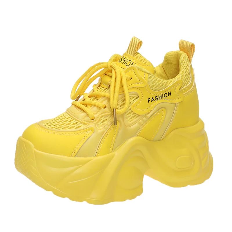8,5 см Женские летние полые дышащие сетчатые массивные кроссовки из микрофибры, удобные повседневные папины кроссовки, женская платформа, спортивная обувь