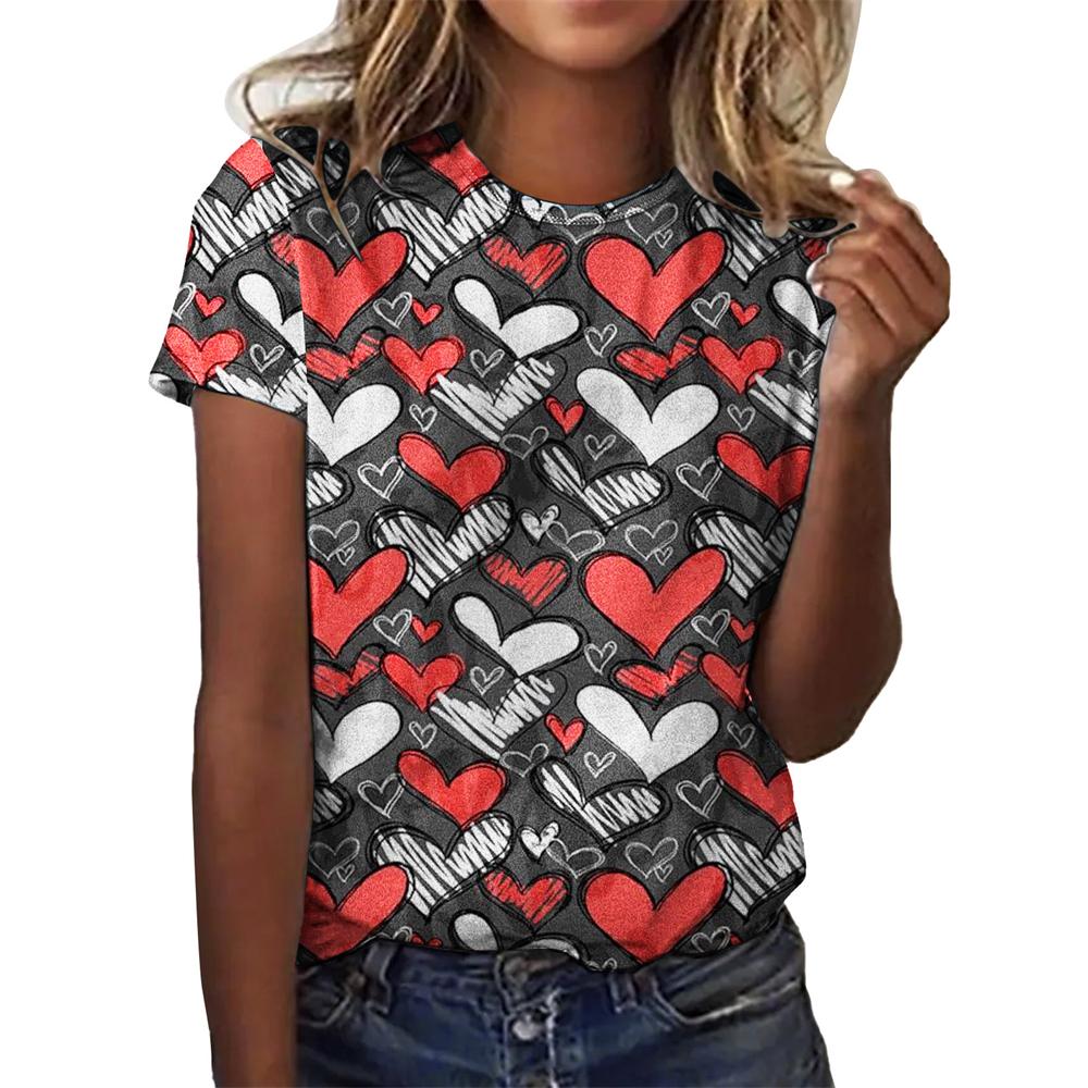 Футболки с принтом Love Heart 3D для женщин, футболка с круглым вырезом, короткий рукав, топы Harajuku, женская футболка большого размера Y2K, женская одежда