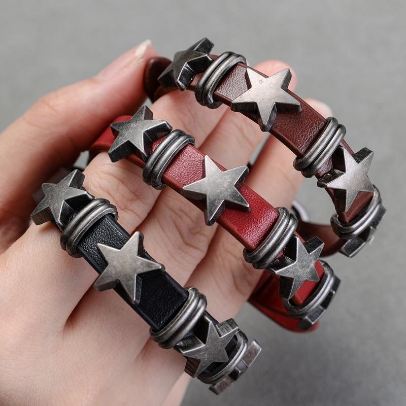 Y2k Vintage Star Leather Watchband Bracelet for Women Men Cool Trend Charm Fashion Adjustable Bracelet Harajuku Jewelry Gift