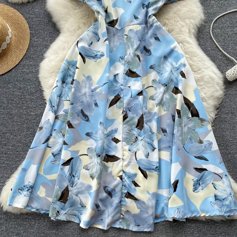 RUGOD Платье в праздничном стиле на шнуровке с принтом на талии. Летнее женское шикарное французское платье средней длины с короткими рукавами.