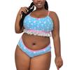 LittleForBig Bunny Lingerie Set with Star and Moon Print and Lace Cotton Size M Women's 2-Piece Ruffles, Pajamas,